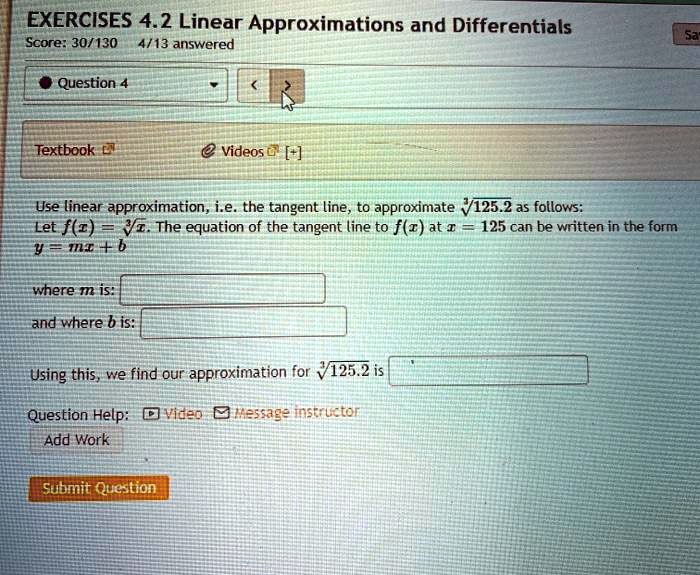 SOLVEDEXERCISES 4.2 Linear Approximations and Differentials Score 30/