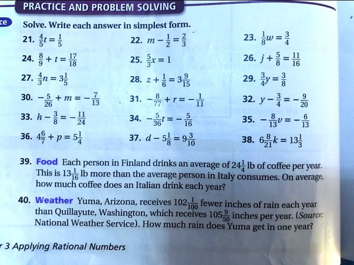 Solved Practice And Problem Solving Solve Write Each Answer In Simplest Form 21 3t 22 23 W 3 24 8 T 13 25 6x 1 26 J 5