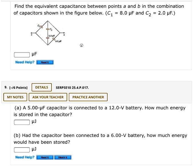 SOLVED:Find The Equivalent Capacitance Between Points A And B In The ...