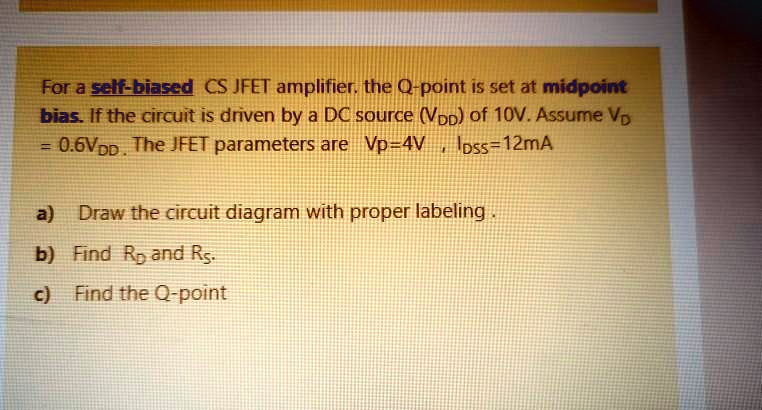 For a self-biased CS JFET amplifier, the Q-point is set at...
