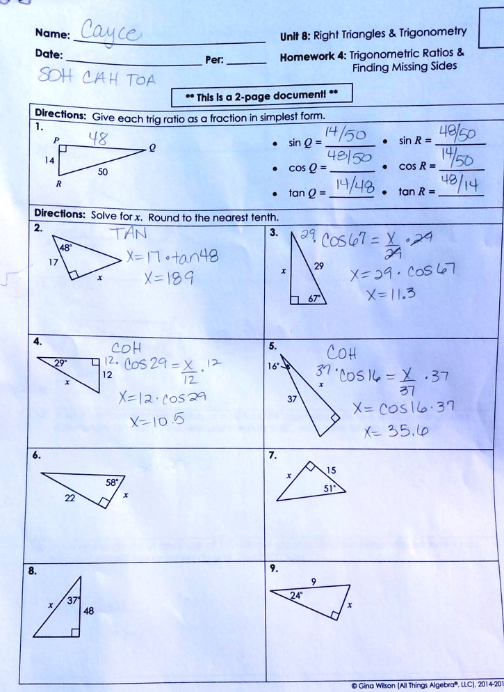 right triangles and trigonometry homework 8