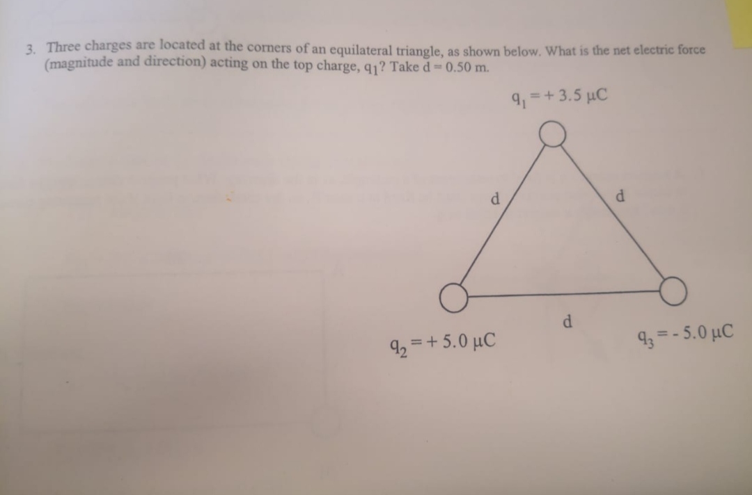 SOLVED: 3. Three charges are located at the corners of an equilateral ...