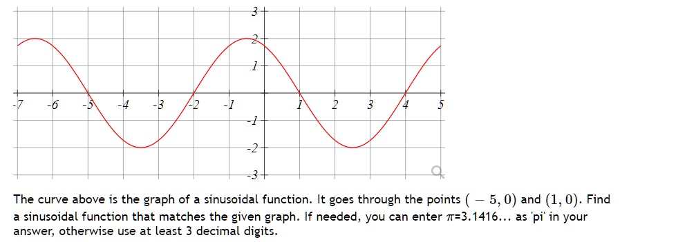 SOLVED: The curve above is the graph of a sinusoidal function. It goes ...