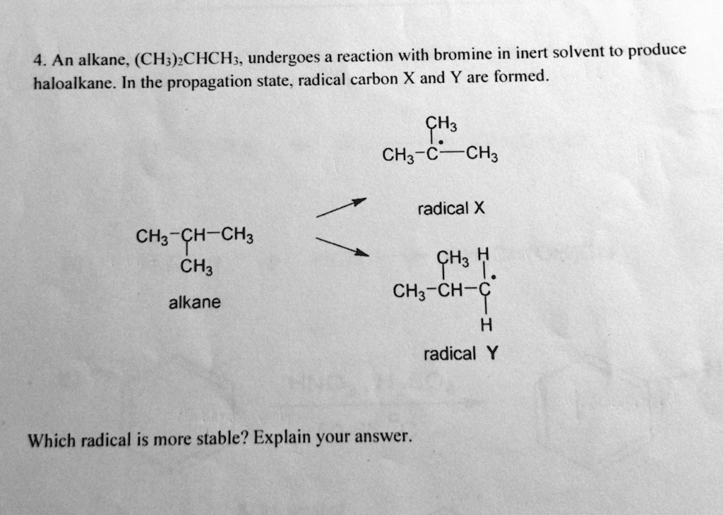 SOLVED An alkane; (CH;)CHCH;, undergoes a reaction with bromine in