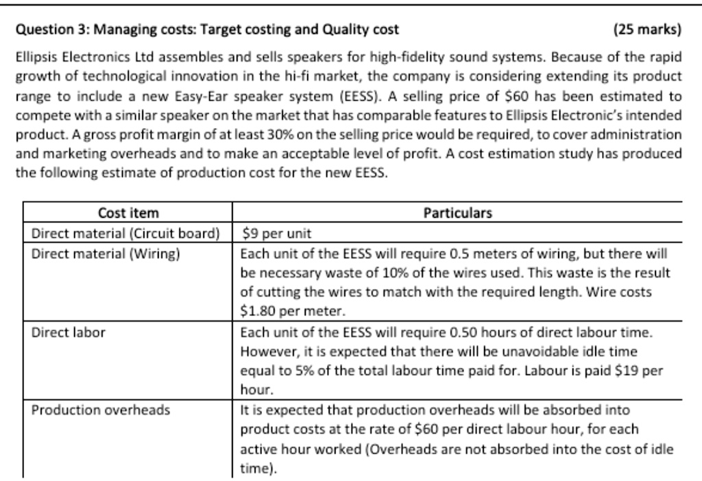 SOLVED (a) Calculate the target cost per unit for the EasyEar speaker