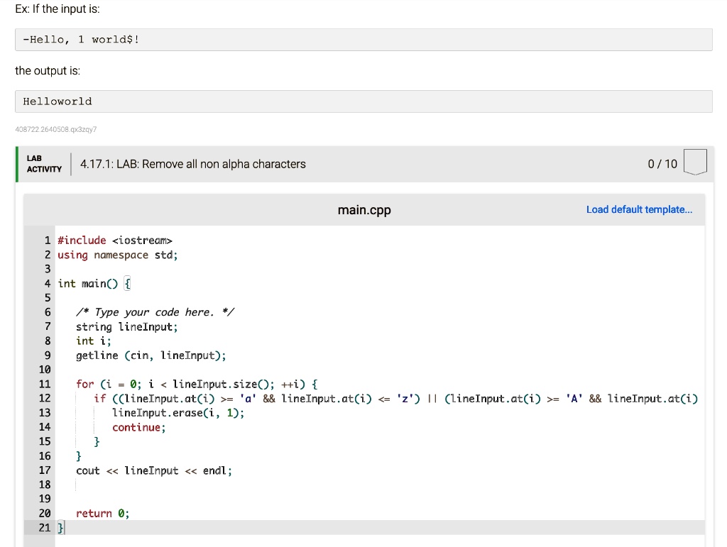Write a program that removes all non alpha characters from the given