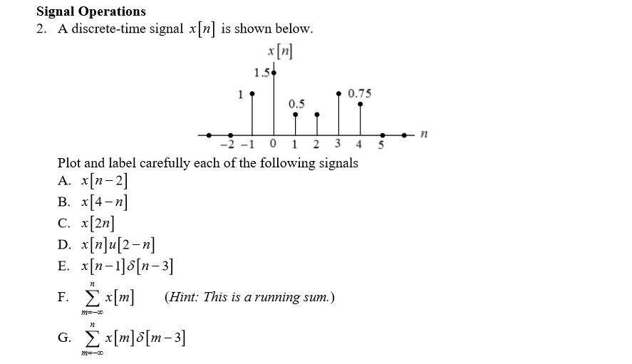 SOLVED: Signal Operations 2. A discrete-time signal x[n] is shown below ...