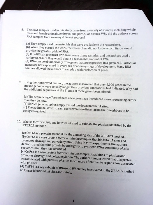 SOLVED: The RNA samples used in the study came from a variety of ...