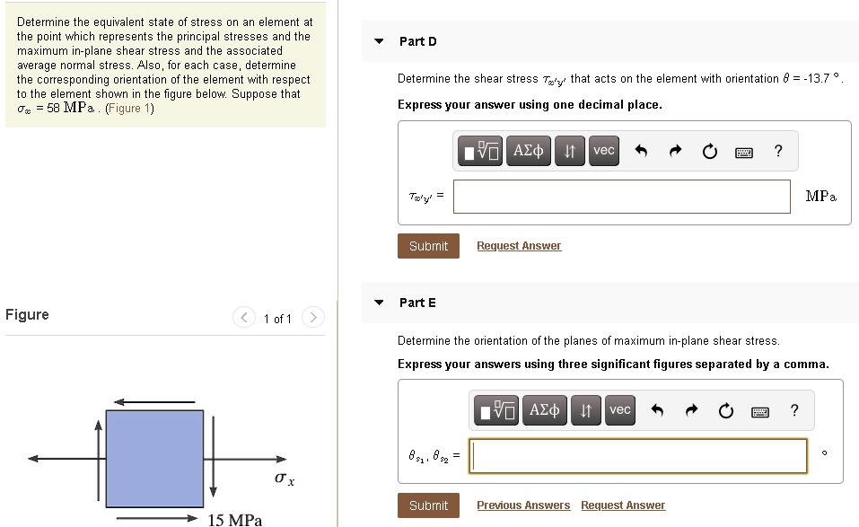SOLVED: Determine the equivalent state of stress on an element at the ...