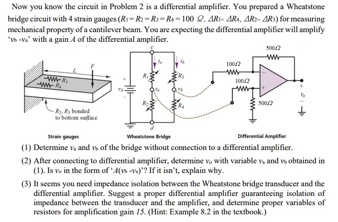 Wheatstone Bridge R1 R2 Known R3 Variable SOLVED: Now you know the circuit in Problem 2 is a differential ...