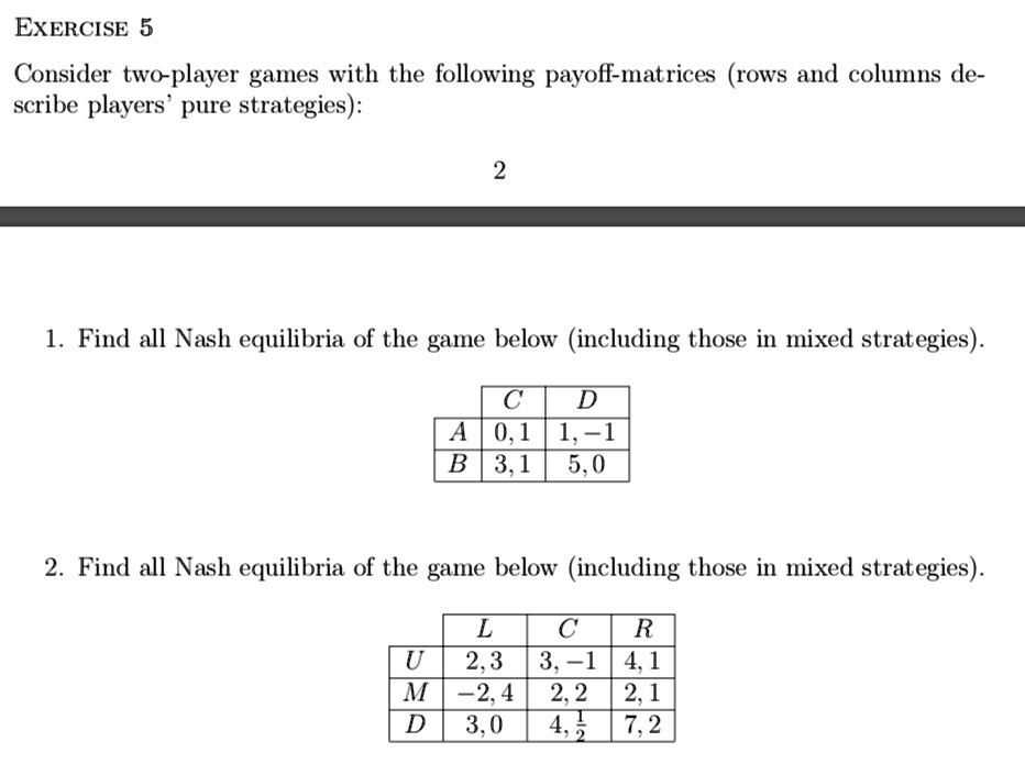 Solved exercise 5 consider two player games with the following payoff