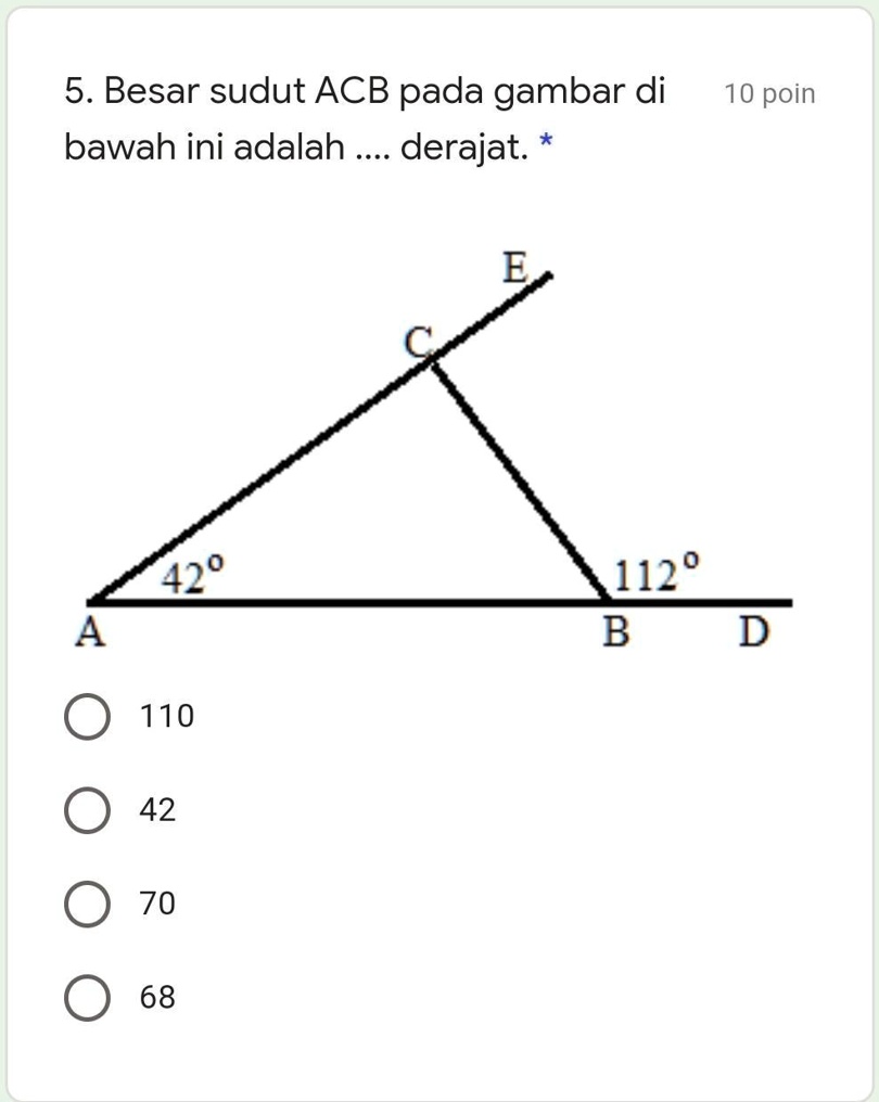 SOLVED: Besar sudut ACB pada gambar di bawah ini adalah .... derajat 5 ...