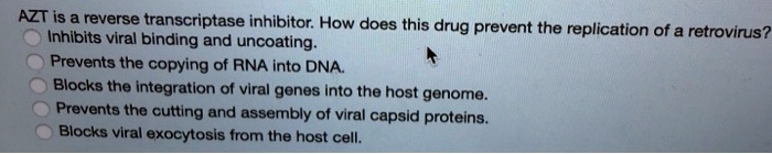 SOLVED:AZT is a reverse transcriptase inhibitor: How does this drug ...