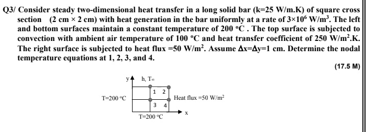 SOLVED: O3/ Consider steady two-dimensional heat transfer in a long ...