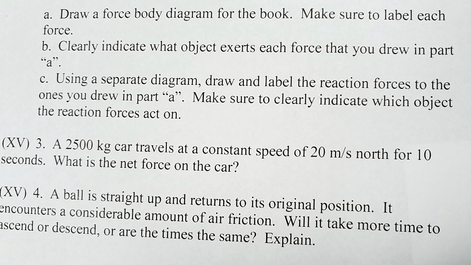 SOLVED: Draw a force body diagram for the book: Make sure to label each ...