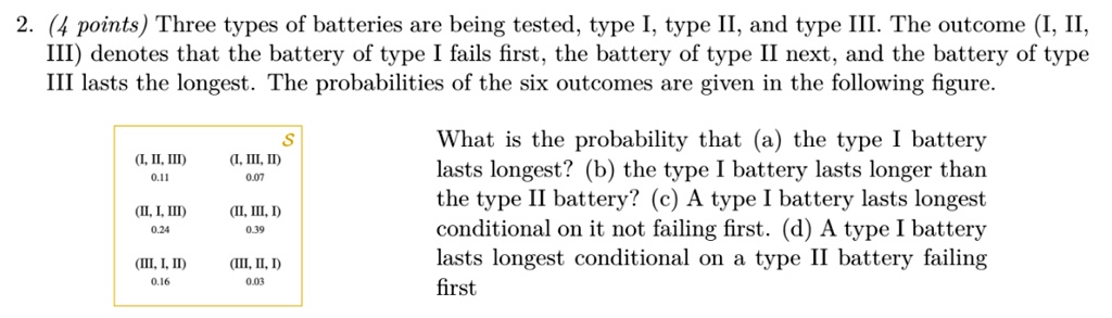 SOLVED: Points) Three Types Of Batteries Are Being Tested, Type I, Type ...