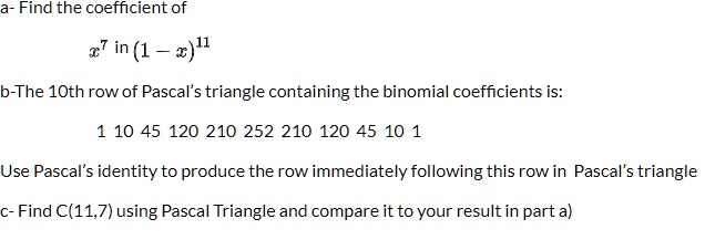 SOLVED a Find the coefficient of 27 in 1 2 11 b The 10th row