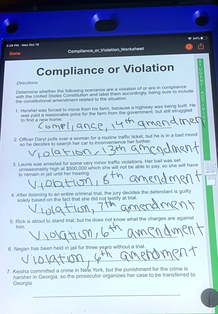 SOLVED: 3:30 PM Mon Oct 19 Compliance or Violation Worksheet Done Compliance or Violation 1 Directions: Determine whether the following scenarios are violations of or are in compliance with the United States solved-3-30-pm-mon-oct-19-compliance-or-violation-worksheet-done-compliance-or-violation-1-directions-determine-whether-the-following-scenarios-are-violations-of-or-are-in-compliance-with-the-united-states