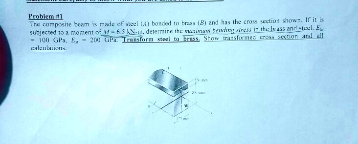 SOLVED: Problem #1: The Composite Beam Is Made Of Steel Bonded To Brass ...