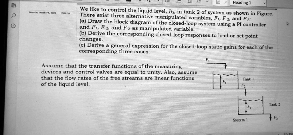 heading1 26p we like to control the liquid level h2 in tank 2 of system ...