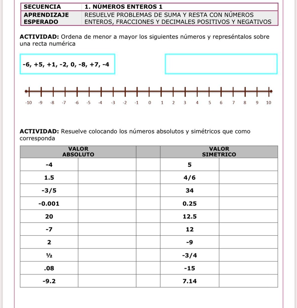 SOLVED: me ayudan?por favor SECUENCIA APRENDIZAJE ESPERADO 1. NÚMEROS ...