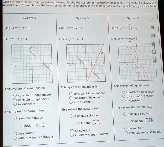 Solved each system of linear equations shown below classify the