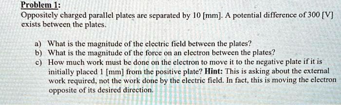 SOLVED: Problem 1: Oppositely charged parallel plates are separated by ...
