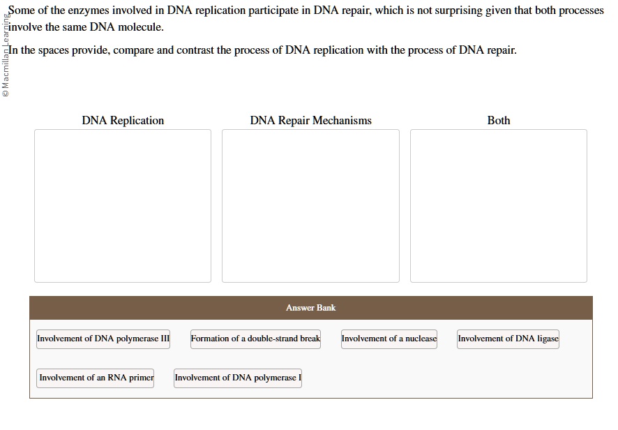 some of the enzymes involved in dna replication participate in dna repair which is not surprising given that both processes involve the same dna molecule in the spaces provide compare and co 06064