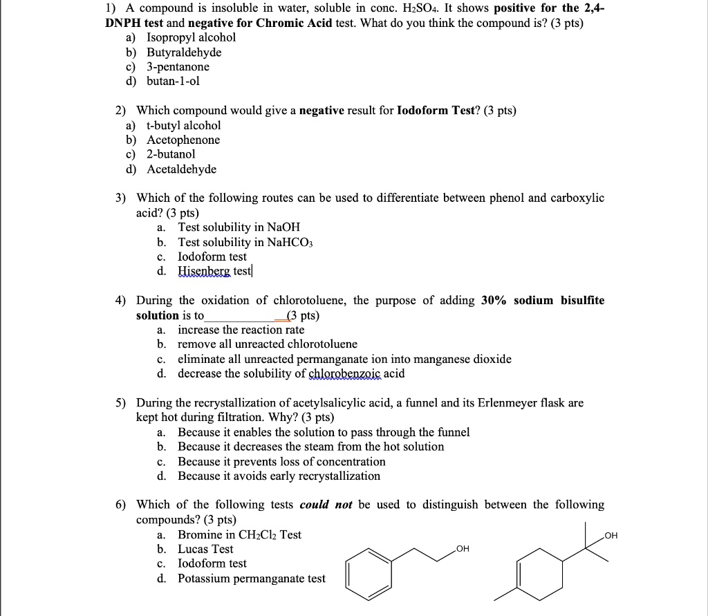 SOLVED A compound is insoluble in water; soluble in conc. H2SO4. It