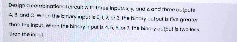 SOLVED: Design a combinational circuit with three inputs x, Y, and Z ...