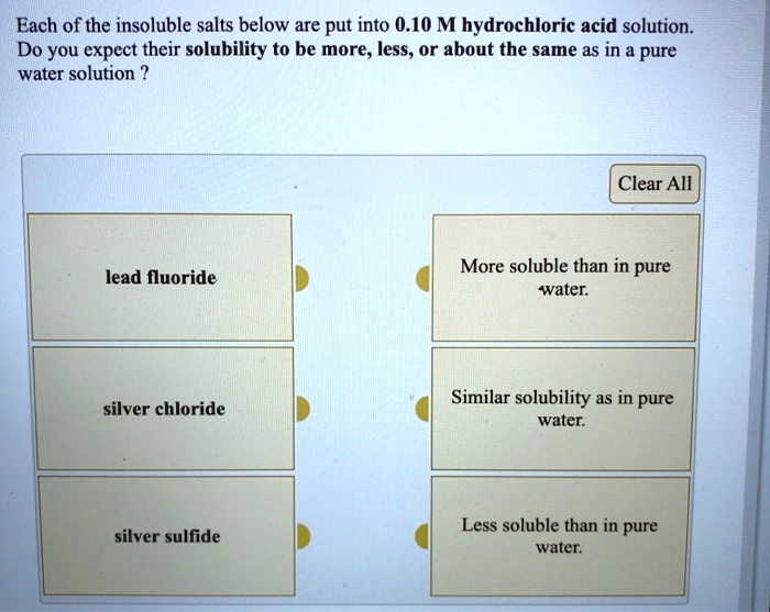 SOLVED Each of the insoluble salts below are put into 0.10 M