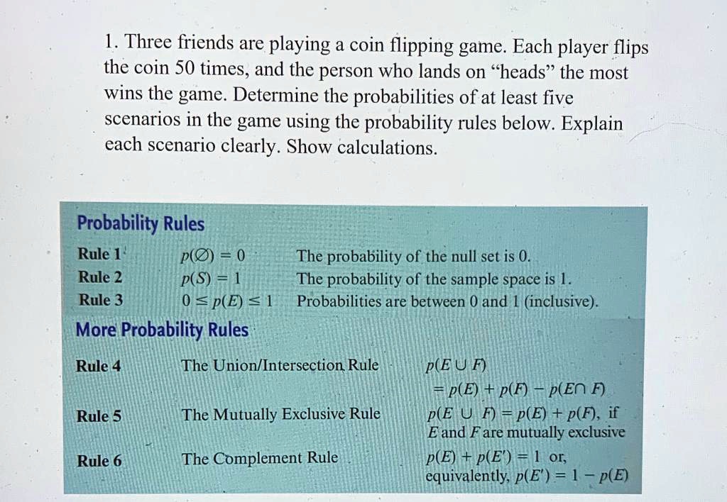SOLVED 1. Three friends are playing a coin flipping game. Each player