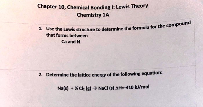 Solved Chapter 10 Chemical Bonding I Lewis Theory Chemistry 1a Compound Use The Lewis