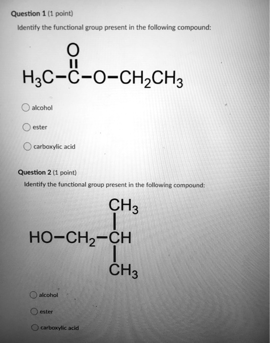 Solved Question 1 1 Point Identify The Functional Group Present In The Following Compound 4011