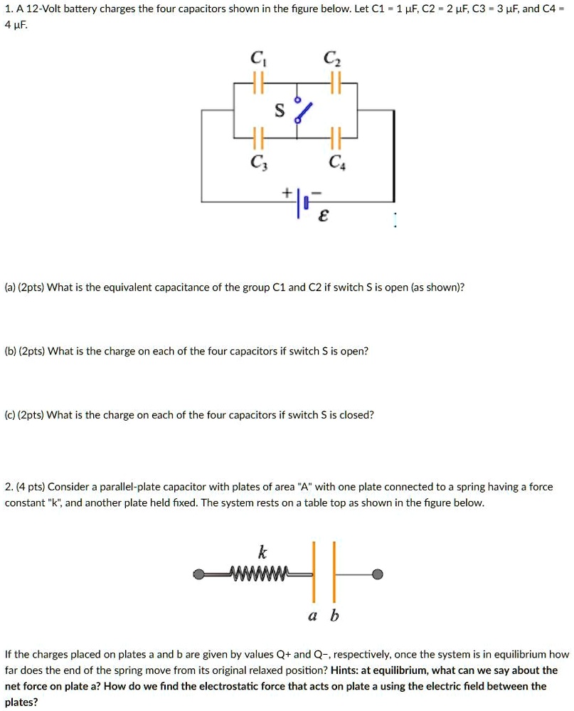 SOLVED: A 12-Volt battery charges the four capacitors shown in the ...