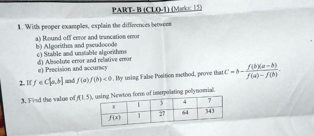SOLVED: Subject is Numerical computation solve q1 and q2 PART-BCLO-1 ...