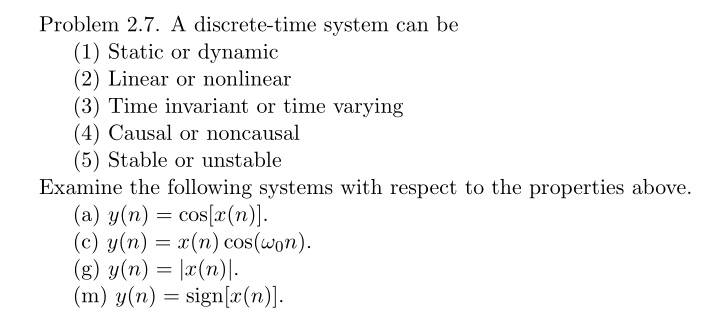 problem 27 a discrete time system can be 1 static or dynamic 2 linear ...