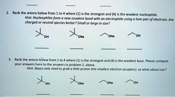 SOLVED:Rank the anions below from where (1) is the strongest and (4) is ...