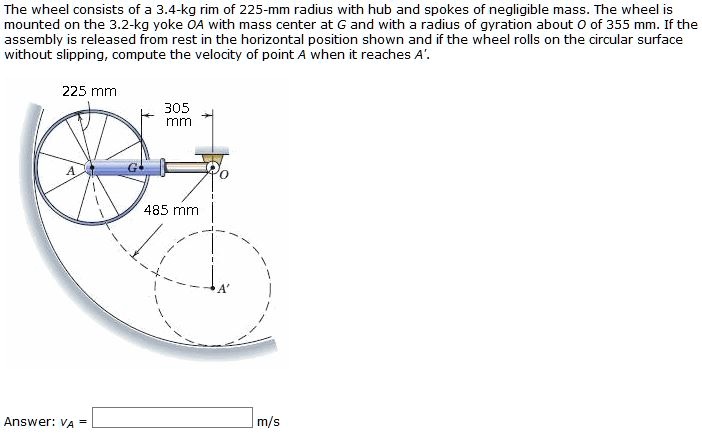 The wheel consists of a 3.4-kg rim of 225-mm radius with a hub and ...