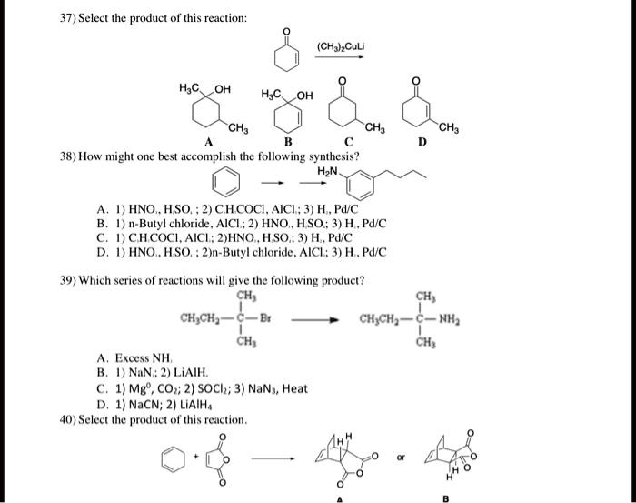 SOLVED: 37) Select the product of this reaction: (CH3Culi H2COH H2O ...