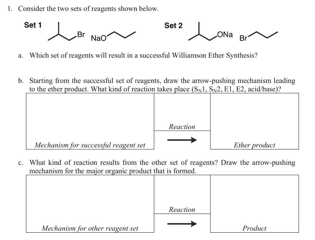 Set Reaction SOLVED:Consider the two sets of reagents shown below_ Set 1 Set 2 Br ...