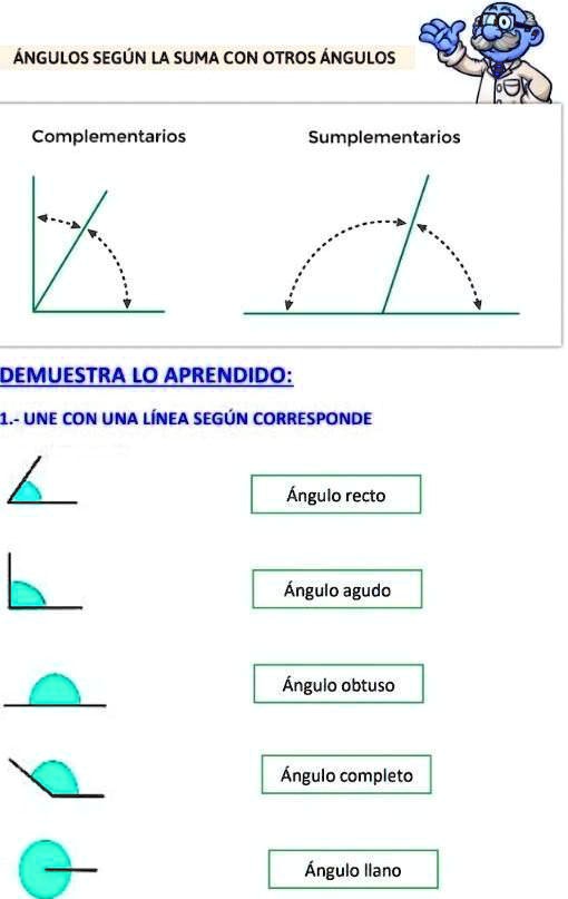 SOLVED: une con una línea según corresponde ÁNGULOS SEGÚN LA SUMA CON ...