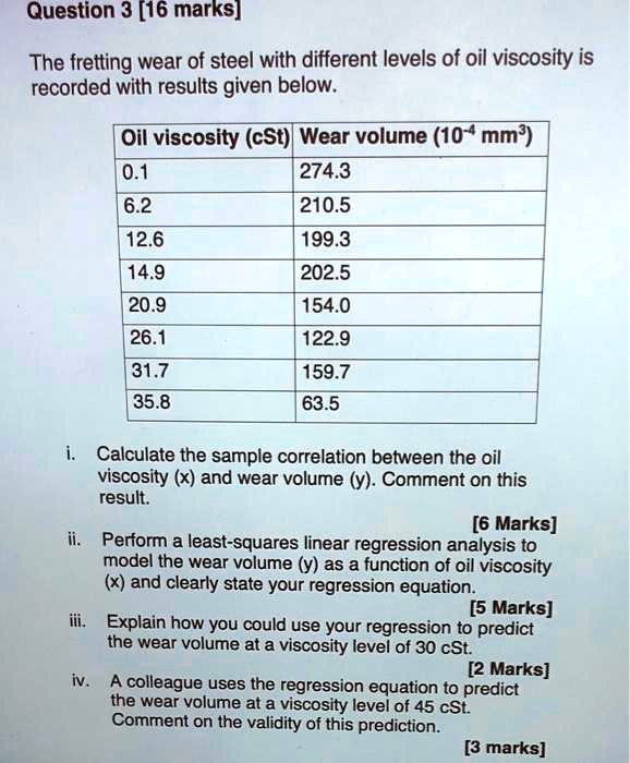 SOLVEDQuestion 3 [16 marks] The fretting wear of steel with different levels of oil viscosity
