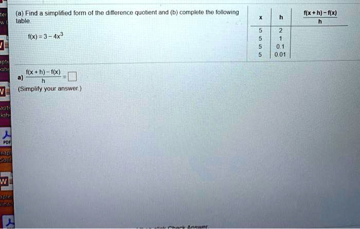 SOLVED: (a) Find A Simplified Form Of The Difference Quotient And (b ...