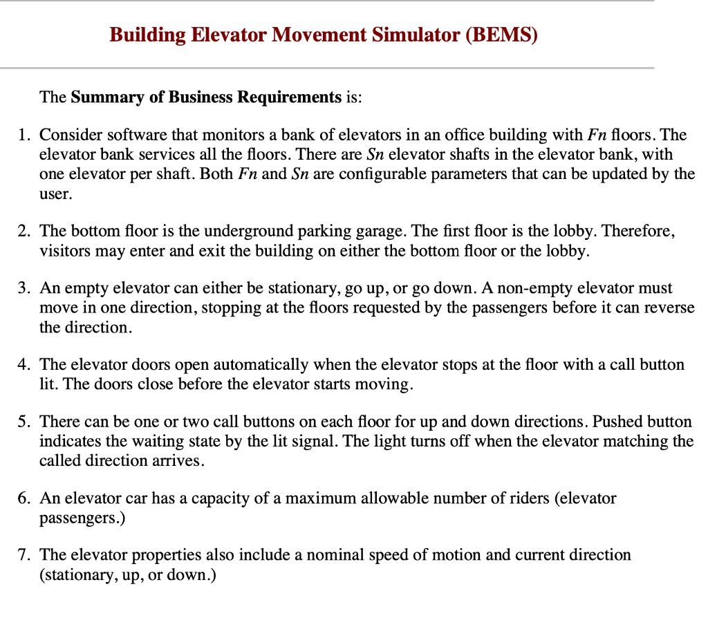 Building Elevator Movement Simulator (BEMS) The Summary of Business ...
