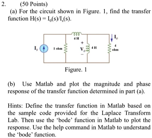 Transfer Function Matlab Examples For the circuit shown in Figure 1, find the transfer function H(s) = I ...