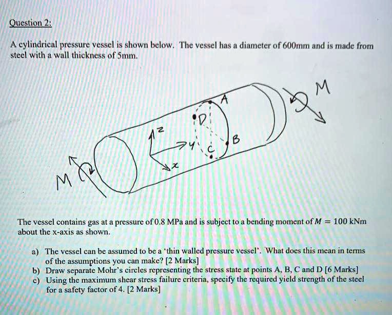 SOLVED A cylindrical pressure vessel is shown below. The vessel has a
