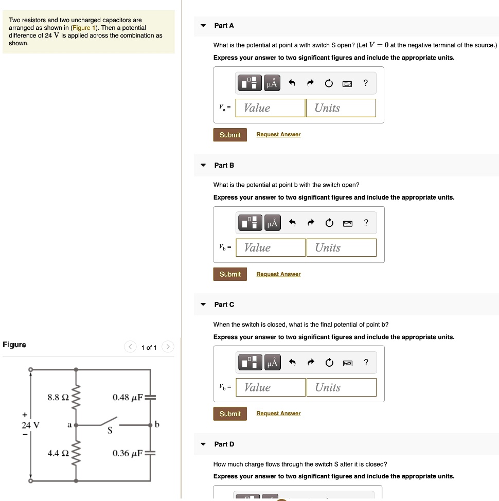 SOLVED Text Two resistors and two uncharged capacitors are arranged as shown in (Figure 1