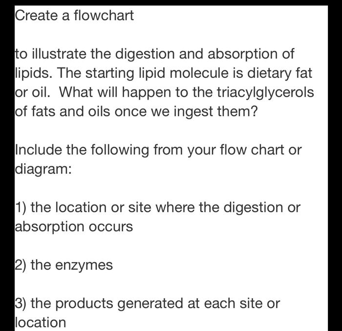 SOLVED Create a flowchart tto illustrate the digestion and absorption of lipids. The starting