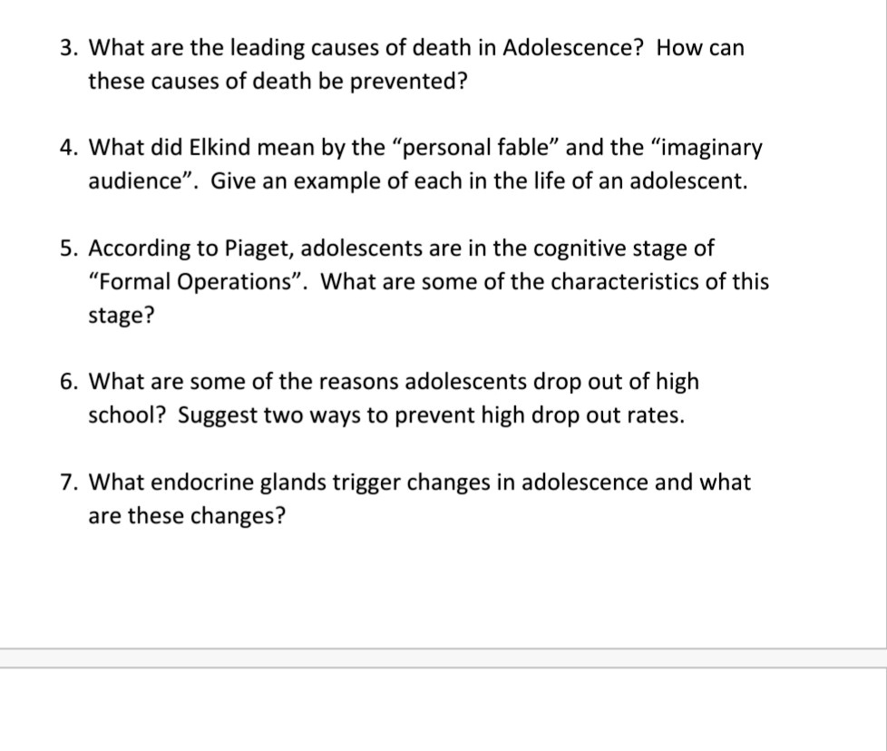 SOLVED 3. What are the leading causes of death in adolescence